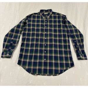 LL Bean Plaid Button Down Shirt Mens Tall XL Long Sleeve Cotton Blue Green